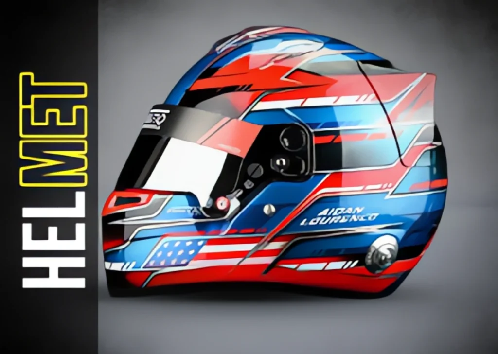 The same helmet design upscaled 4x with AI: sharp lines and readable text